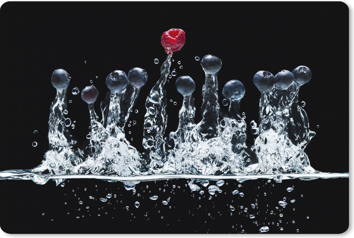 Muismat XXL 90x60 cm - Bureau onderlegger - Bureau mat Bessen - Water - Zwart - Fruit - Framboos - Bureaumat - Gaming mousepad xl - Bureaulegger groot - Computer deskmat