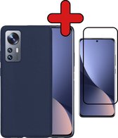 Hoesje Geschikt voor Xiaomi 12 Hoesje Siliconen Case Hoes Met Screenprotector - Hoes Geschikt voor Xiaomi 12 Hoes Cover Case - Donkerblauw