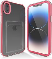 Transparant hoesje geschikt voor iPhone X / Xs / 10 hoesje - Roze hoesje met pashouder hoesje bumper - Doorzichtig case hoesje met shockproof bumpers