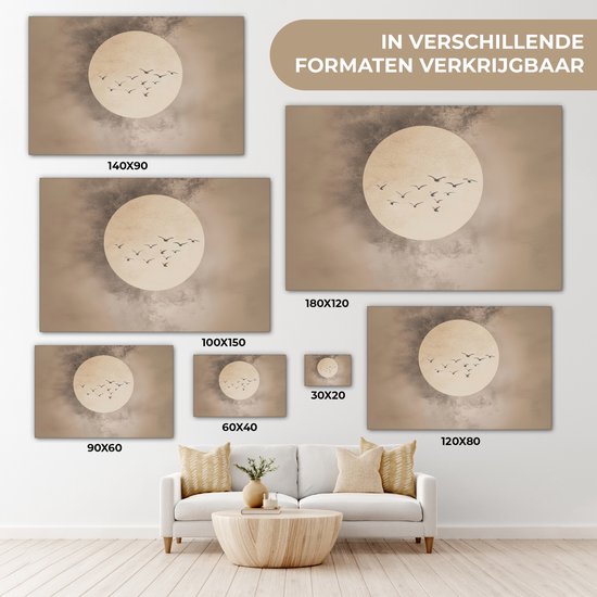 Peinture sur toile 120x80 cm - Décoration murale Vogel - Beige - Japandi - Décoration murale murale salon - Décoration chambre - Accessoires de chambre - Peintures sur toile