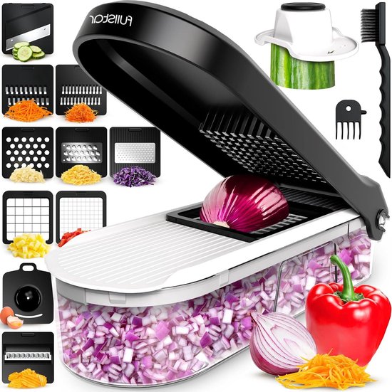 Groentehakselaar, uienhakselaar, keuken, multi 15 in 1, professionele hakselaar, snijmachine, keuken, vegetarische hakmolen met container en eiersnijder