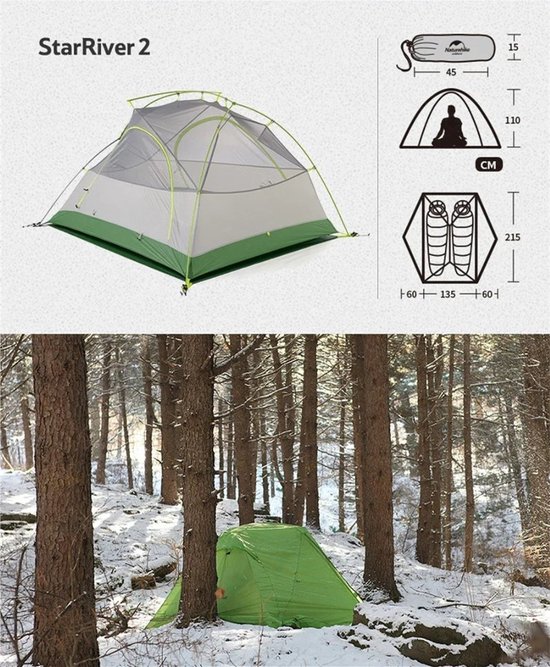 Tent - Tunneltent - 1 cabine - 2 Slaapplaatsen - 2 Personen - Lichtgewicht - Draagbaar - 4 Seizoenen - Nylon - Groen van Merkloos — afbeelding 3