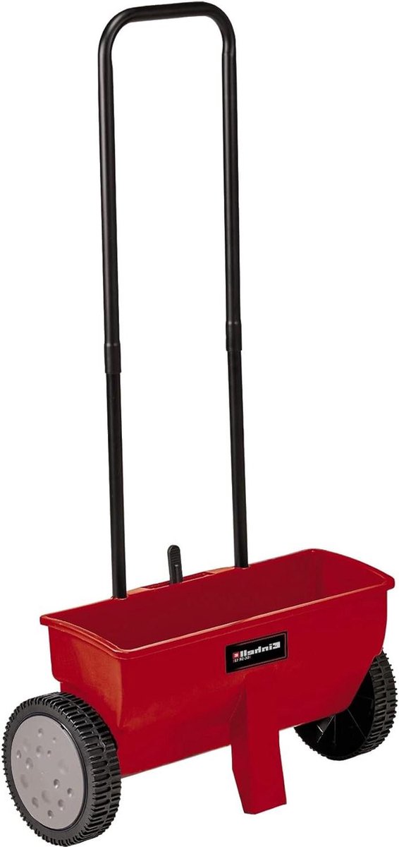 Strooiwagen 12 liter - 45 cm - dubbele duwstang - kliksluiting - verstelbare handgreep - corrosiebestendig - breukvaste kunststof behuizing - Rood