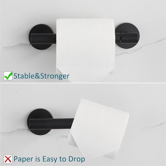 Mooche Toiletpapierhouder met boren, roestvrij staal, 304, wc-rolhouder voor keuken en badkamer, zwart