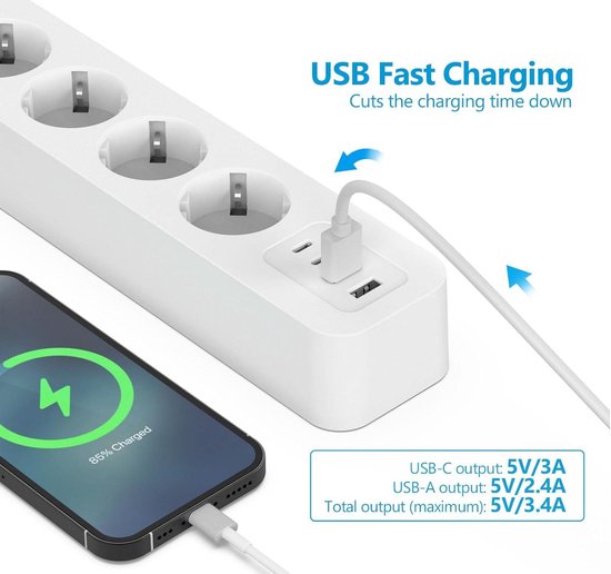 Otio Hoekstekkerdoos 3P 16A 1P Aan De Zijkant 2 USB Overspanningsbeveiliging Naar Kabel 2573802678