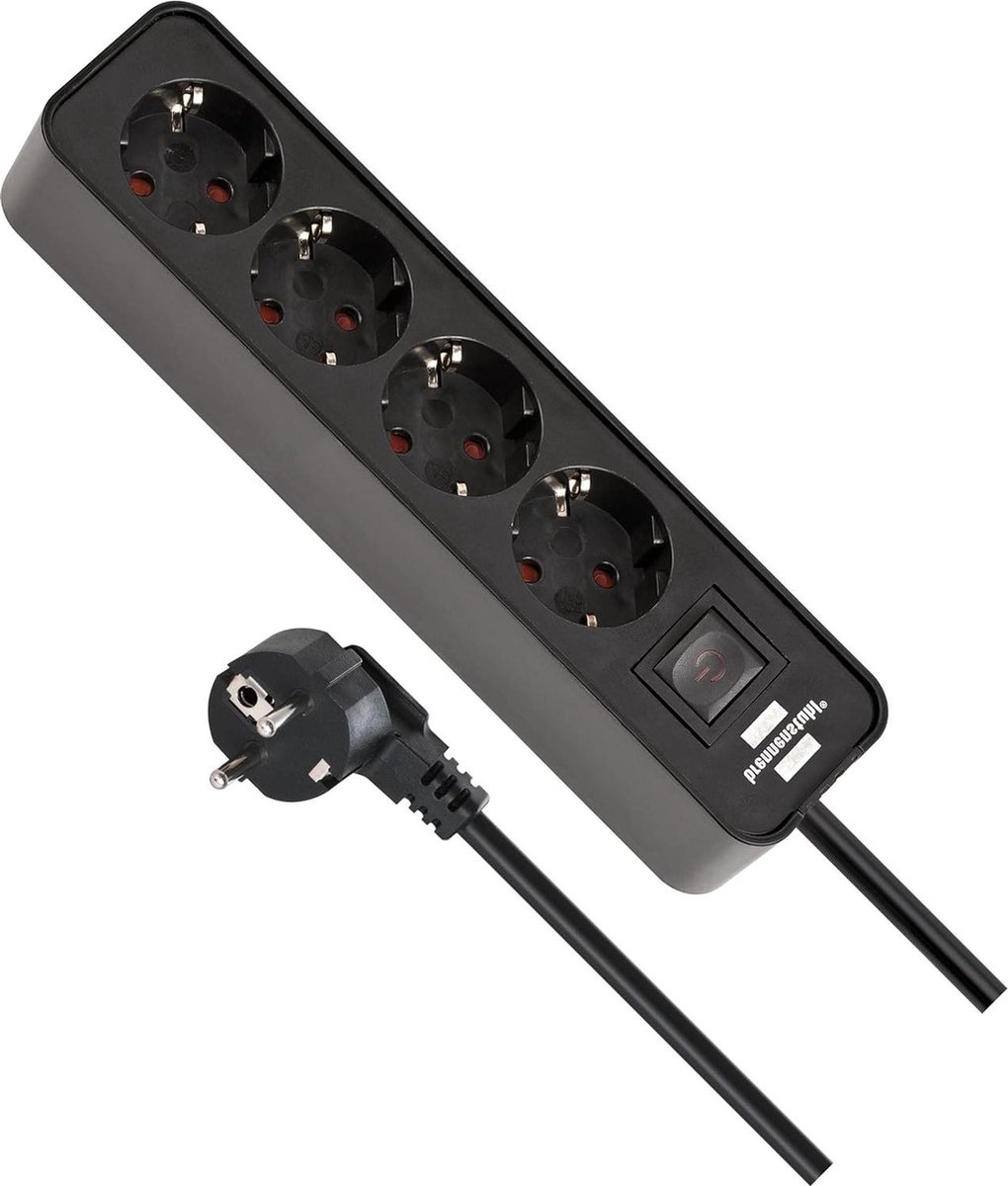 Stekkerdoos zonder USB 4-fach zwart 1.5m - Super-Solid ontwerp