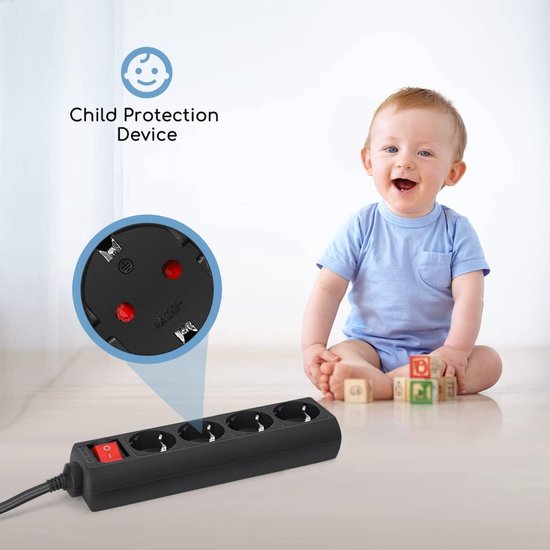Aigostar Stekkerdoos 2-Voudig met Kinderbeveiliging, 3G1.0m㎡ 1.5m Kabel Wit (2-voudig, 3G1.0m㎡ 1.5m