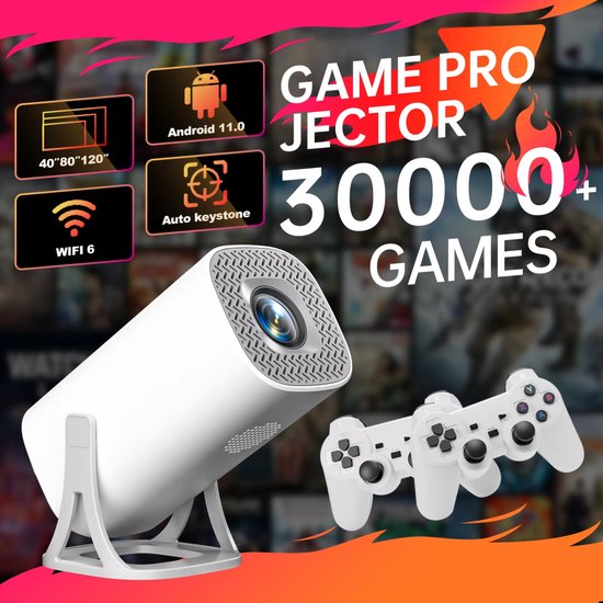 Gaming Projector – 64GB TF Kaart, Draadloze Controller, Dual WiFi, 1280x720P, Android 11 – Draagbare Home Theater Projector