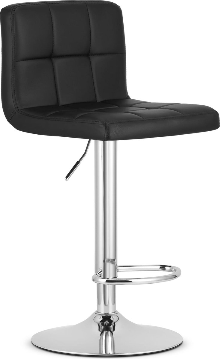 LEOBERT Barkruk PROT - Zwart Kunstleer, Chromen Basis, Laag Rugleuning, Modern Design, Hoogte Verstelbaar, 360° Draaibaar, Max. 120 kg zwart / zilver
