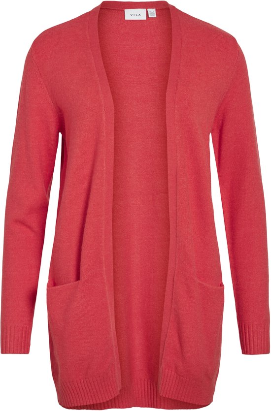 Gilet rouge vif en maille à manches longues avec poches plaquées.