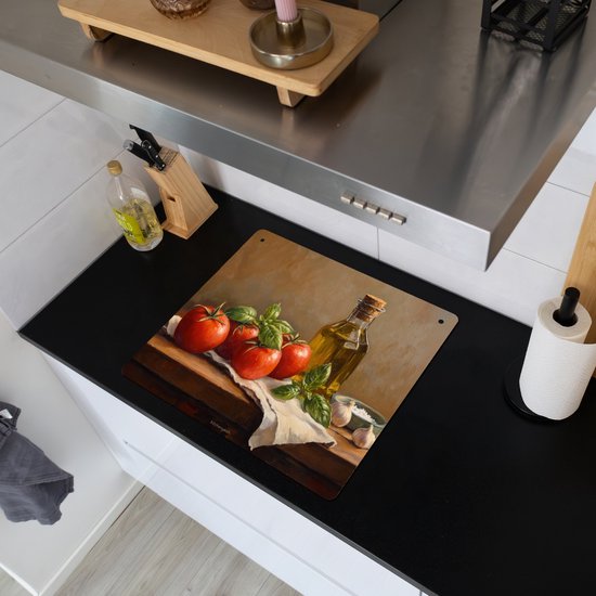KitchenYeah® Protection plaque induction 57.6x51.6 cm - Tomates - Huile d'olive - Nature morte - Protege plaque de cuisson - Couvre plaque induction - Protecteur d'induction - Cuisine