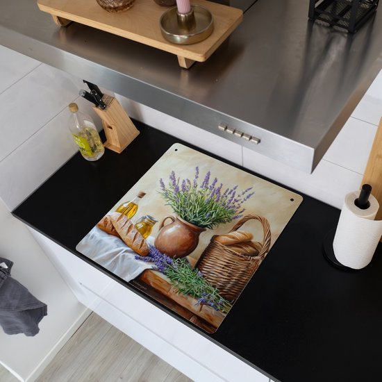 KitchenYeah® Protection plaque induction 78x78 cm - Lavande - Pain - Nature morte - Vintage - Protege plaque de cuisson - Couvre plaque induction - Protecteur d'induction - Cuisine