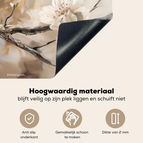 KitchenYeah® Protection plaque induction 60x52 cm - Fleurs - Abstrait - Peint - Beige - Protege plaque de cuisson - Couvre plaque induction - Protecteur d'induction - Cuisine