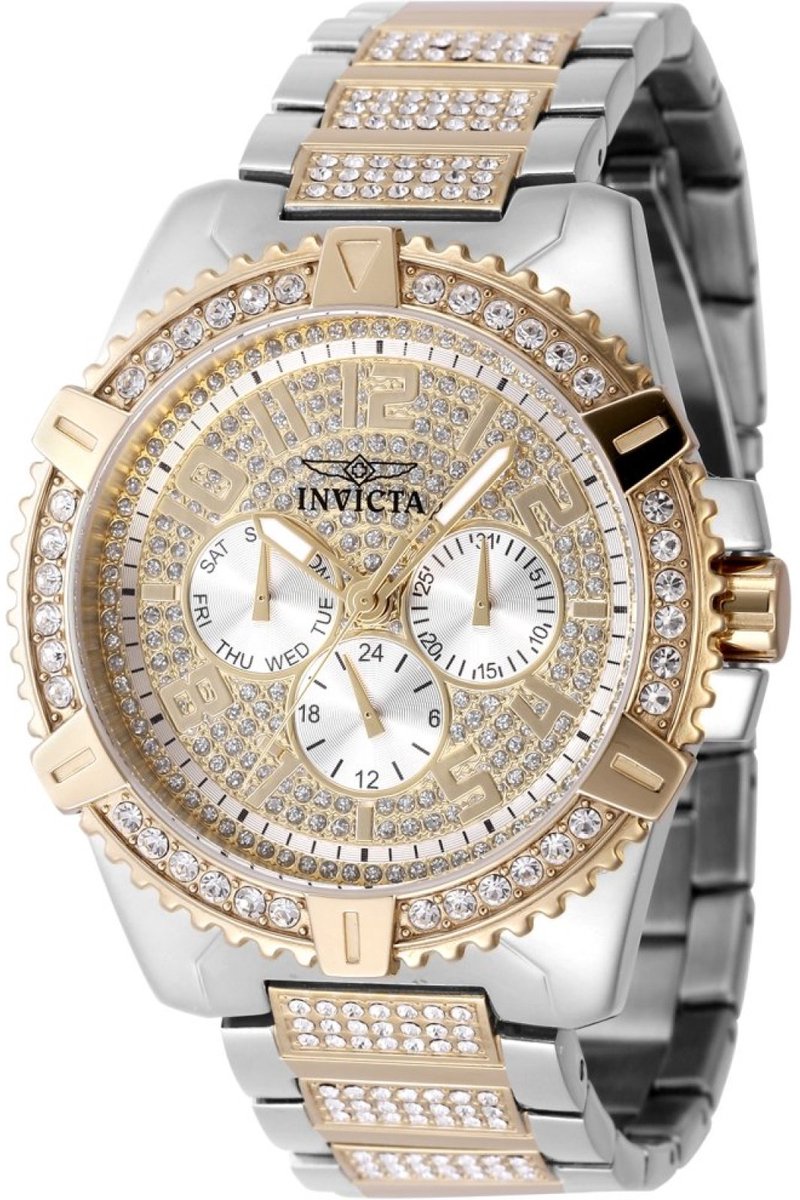 Invicta Celestial 48562 Heren Horloge - Waterdicht - Analoog - Quartz Uurwerk - Roestvrij Staal met gouden Wijzerplaat - 45mm