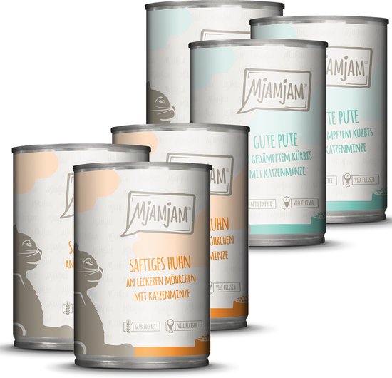 MjAMjAM - Kattenmonopack I met 3*kip en 3*kalkoen 6x400g - 3x kip, 3x kalkoen