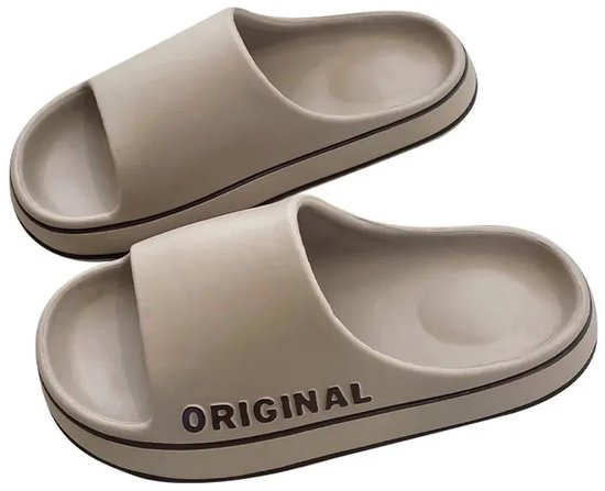 Slip femme - Dias de plage - Couleur unie - Semelle épaisse homme - Salle de bain intérieure - Chaussures pour femmes antidérapantes - Sandales pour femmes d'été pour couple - Taille : 38-39 - Kaki