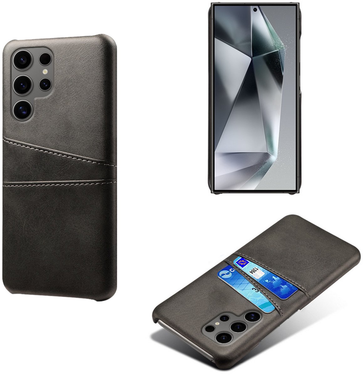 Backcover met Opbergvakjes + Glas Screenprotector voor Galaxy S25 Ultra _ Zwart