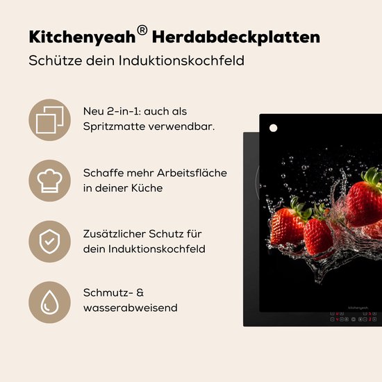 KitchenYeah® Protection plaque induction 60x55 cm - Fraise - Eau - Fruit - Rouge - Protege plaque de cuisson - Couvre plaque induction - Protecteur d'induction - Cuisine
