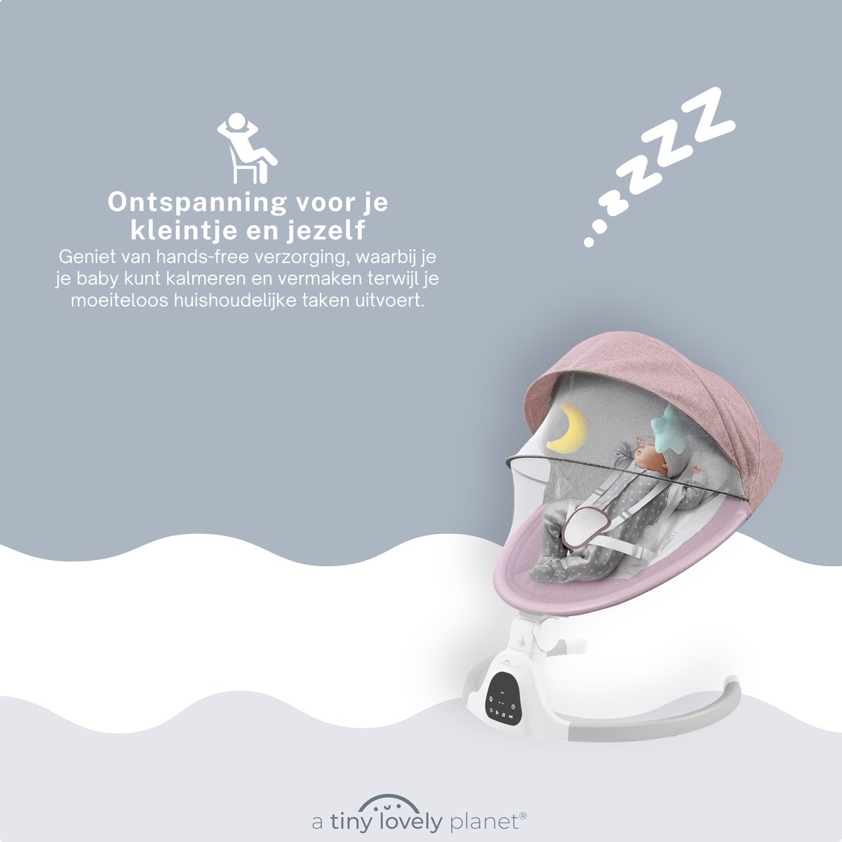 A Tiny Lovely Planet - Wipstoel - Schommelstoel Baby - Elektrisch - Baby Swing - 3 Verstelbare Hoeken en 5 schommelstanden - Roze – foto 7