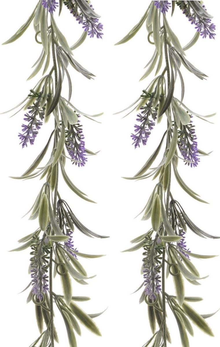 Decoris Lichtpaarse lavendel kunsttak - 2x - kunstplanten - slinger - 80 cm- Kunstplanten/kunsttakken