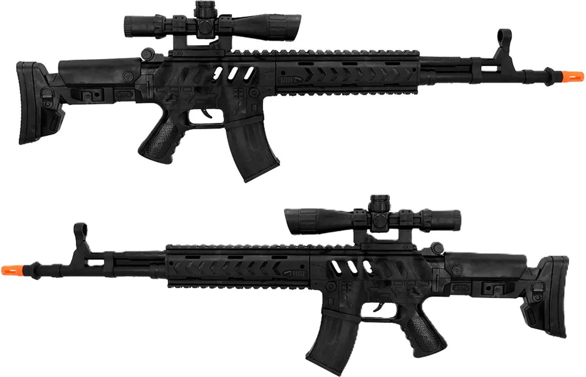 Boland Verkleed speelgoed Politie/soldaten geweer - 2x - machinegeweer - zwart - plastic - 68 cm