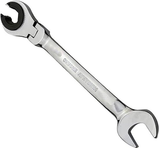 Clé à Tube 19 Mm à Cliquet Tête Flexible – Double Ouverture Pour Tuyaux, Huile, Écrous Évasés – Acier Chrome Vanadium Poli Miroir