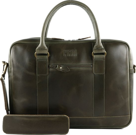 BUCKLE & SEAM Cuir Sac de bureau Sac d'ordinateur portable pour ordinateur portable Everett Orange Business Bag Olive Vert foncé