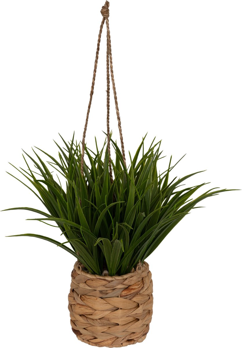 Atmosphera Kunstplant hangplant met natuurlijke pot - Ø25xH27cm - Groen Multicolore