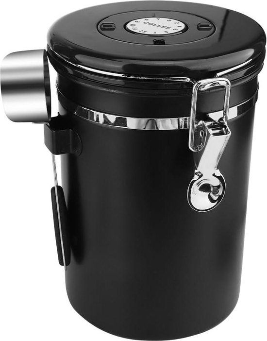 Coffee Gator Roestvrijstalen koffiehouder 900 ml met datumtracker en maatlepel, geschikt voor het bewaren van koffiepoeder, koffiebonen, theebladeren en suiker