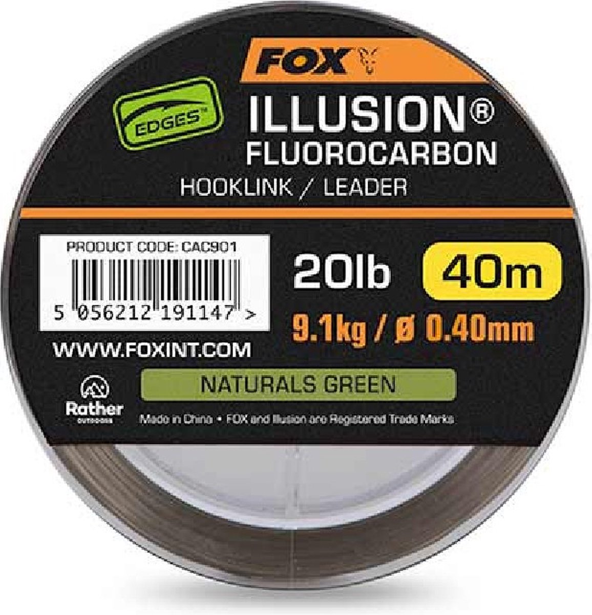 Fox Illusion Fluorocarbon Hooklink-Leader - Natural Green (40m) - Maat : 20lb - 9.1kg - 0.40mm