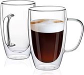 Bol.com TuttoBello - 8 stuks dubbelwandige glazen met oor - geschikt voor verschillende soorten koffie - Set van 8 ( 450 ml ) aanbieding