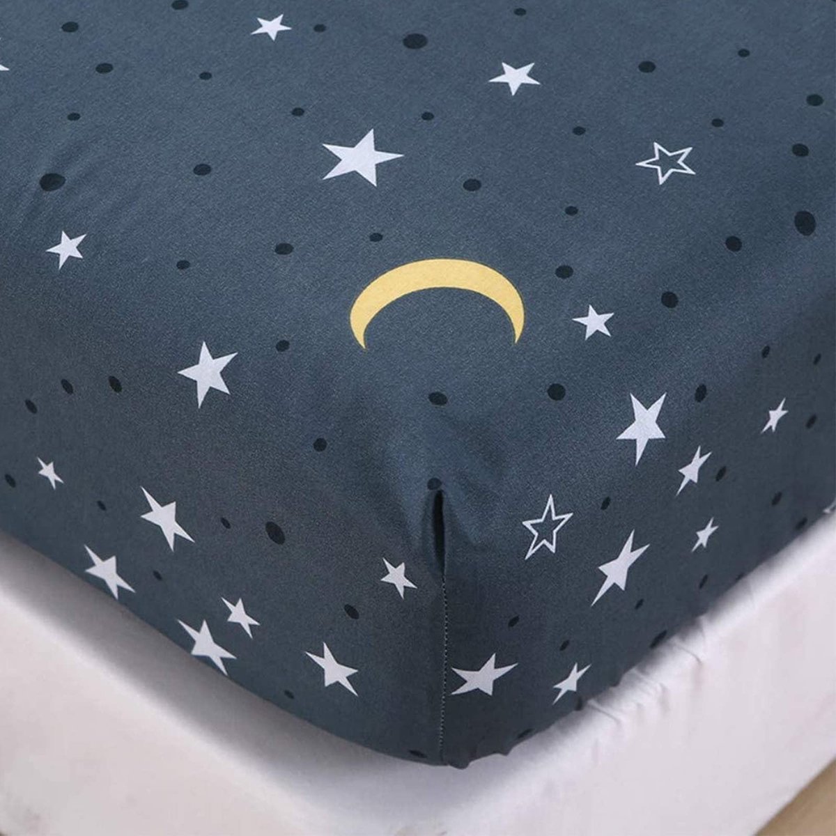 La'Moussawi ® Zacht en Comfortabel Hoeslaken met Sterren- en Manenpatroon voor Kinderen