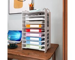 JGS ® Documentenhouder, A4, brievenbakje, 10 opbergvakken, pvc, bureau, bestandsorganizer, papierhouder, archiefopslag, opbergsysteem, documentenhouder voor kantoor, werkkamer, school, kantoor