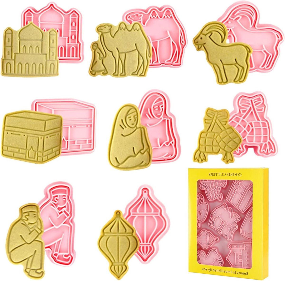 Uitsteekvormen voor Ramadan koekjes - Set van 8 - Eid Mubarak 3D Koekjesvormen - Cakebakken en Fondant - Feestdecoratie