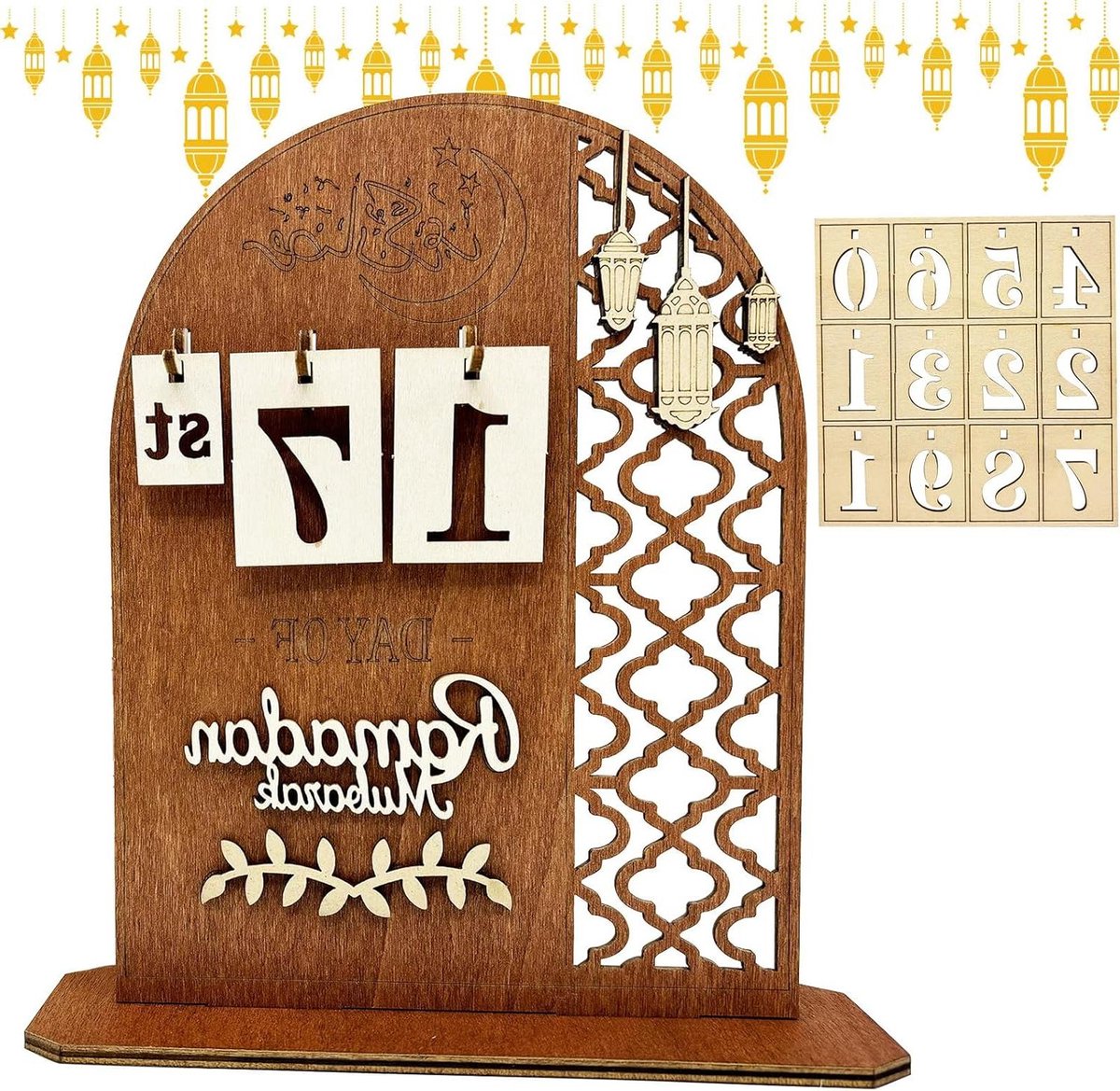 Decoratieve houten Ramadan decoratie kalender - Eid Mubarak doe-het-zelf aftelkalender voor kinderen
