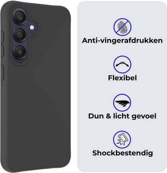 Zwarte Samsung Galaxy A26 hoes met anti-vingerafdruk, flexibel, dun, licht en schokbestendig.