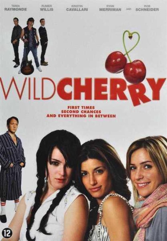 Filmhoes Wild Cherry met opvallende rode kersen en de acteurs Tania Raymonde, Rumer Willis, Kristin Cavallari, Ryan Merriman en Rob Schneider.