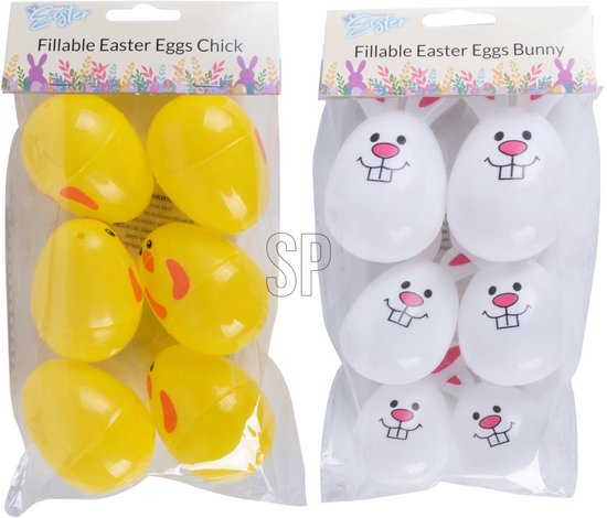 Home & Styling Vulbare hobby kunststof paaseieren - 8 cm - 24x stuks - kuikens geel - Paasdecoraties