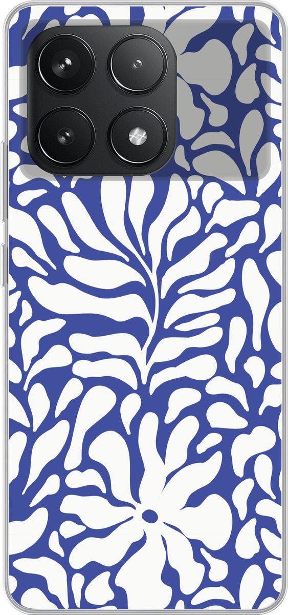 Telefoonhoesje Geschikt voor Poco F6 Pro hoesje - Bloemen patroon - Blauw - Wit - Bladeren - Siliconen Telefoonhoesje Telefoonhoesje
