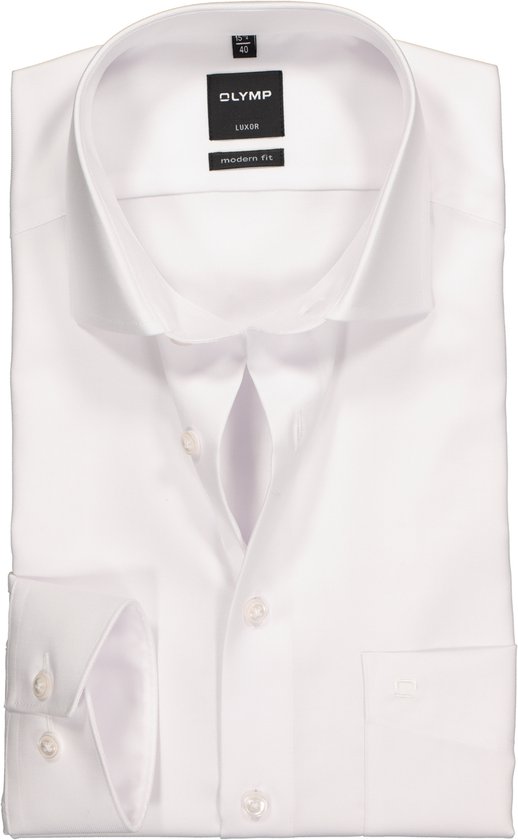 OLYMP Luxor modern fit overhemd - wit twill - Strijkvrij - Boordmaat: 38