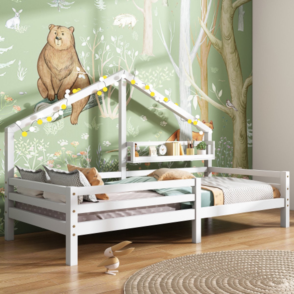 Huisbed Kinderbed met Opbergplank Schoorsteenvorm 90x200 Wit