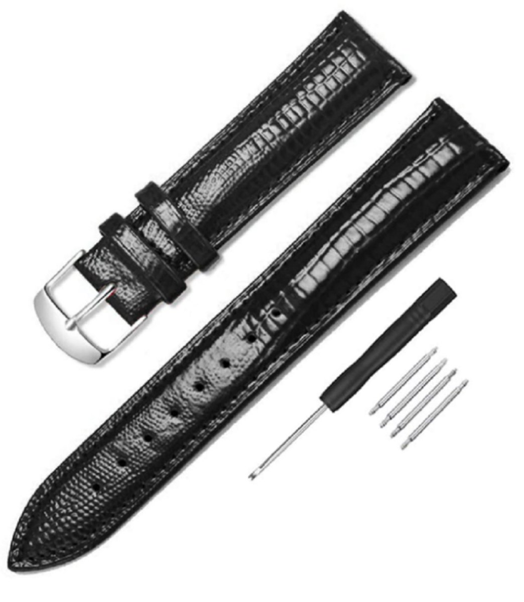 Lak Horlogebandje croco zwart -Leer-18 mm - Charme Bijoux