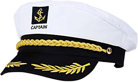 Casquette de capitaine Somstyle - Casquette de skipper pour femmes et hommes - Casquette pour Adultes - Zwart, Wit et or