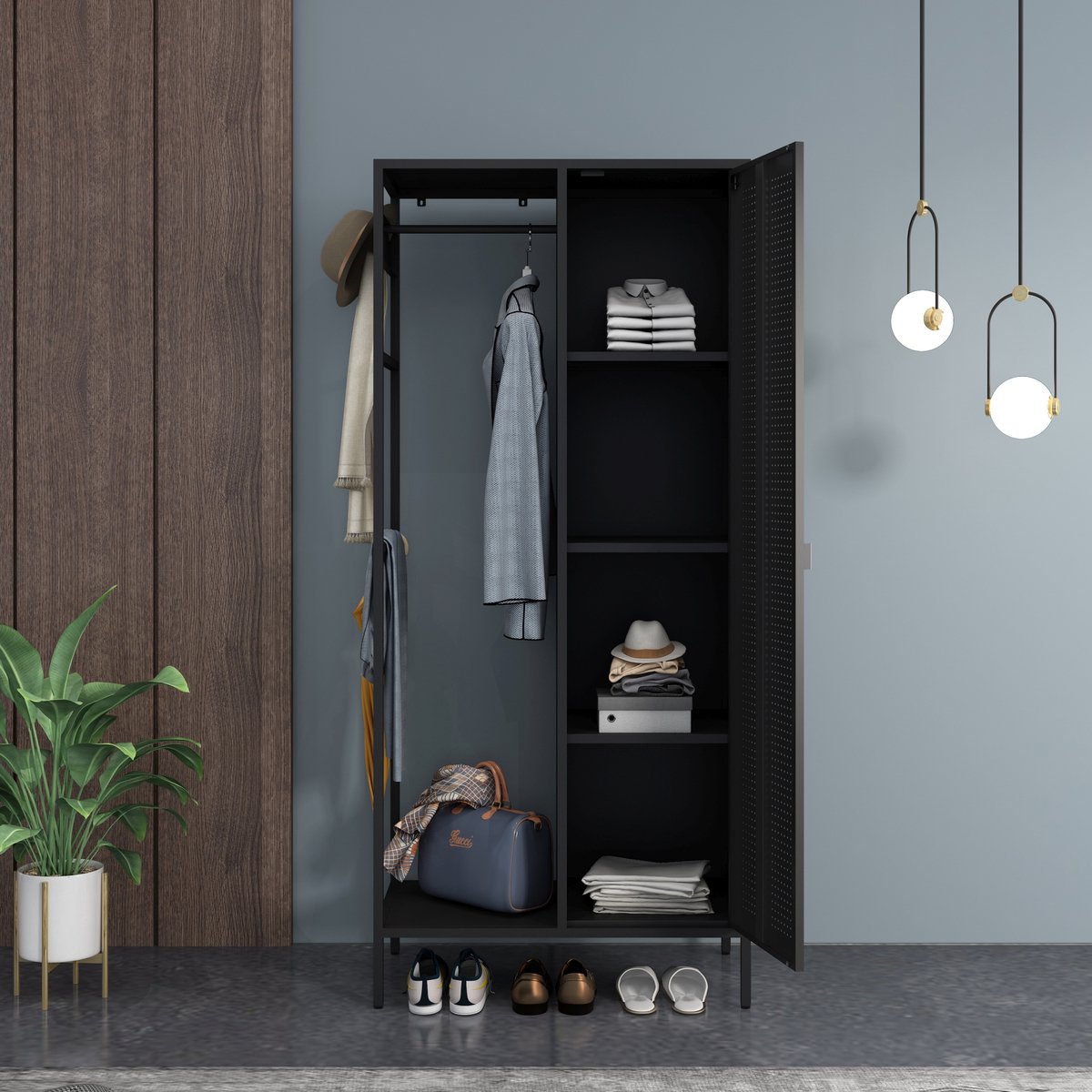 en.casa Kledingkast Puumala metaal 180x80x45 cm zwart [en.casa]