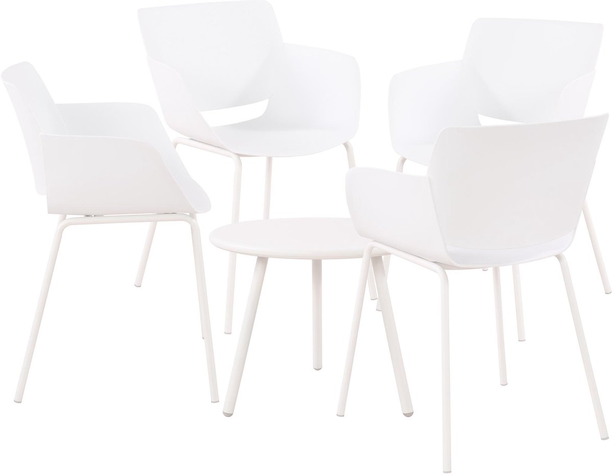 CLP Minota Tuinset - Set van Minot tafel en Alpena stoelen - weerbestendig - UV-bestendig - wit 4 stoelen