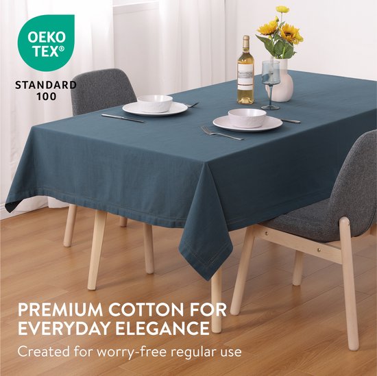 JEMIDI vierkant tafelkleed katoen 80 x 80 cm - Wasbaar tafellaken - Tafel kleed met linnenlook en elegante zoom - Oeko-Tex gecertificeerd - Blauw