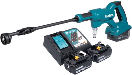 Makita DHW 180 RF accudrukreiniger 18 V 24 bar + 2x accu 3.0 Ah + lader