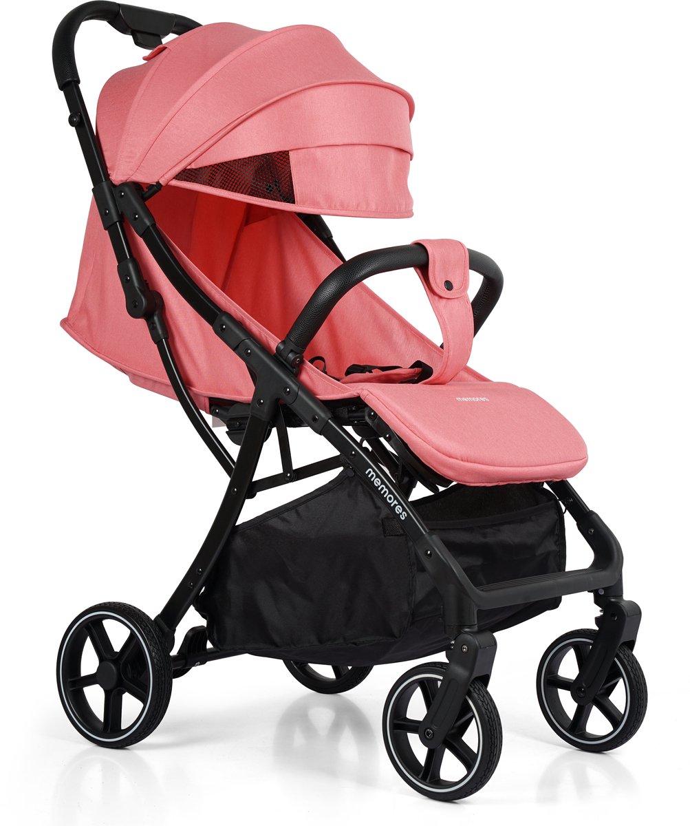 Memores Plooibuggy Roze - Buggy Inklapbaar Inclusief Regenhoes, Bekerhouder en Tassenhaken - Peuter -Extra licht & Compact voor Vliegtuig, Auto & OV - Extra Veilig en Wendbaar door Grote Massieve Wielen - Tot 4 jaar - Kinderwagens - Wandelwagen - M1 – foto 2
