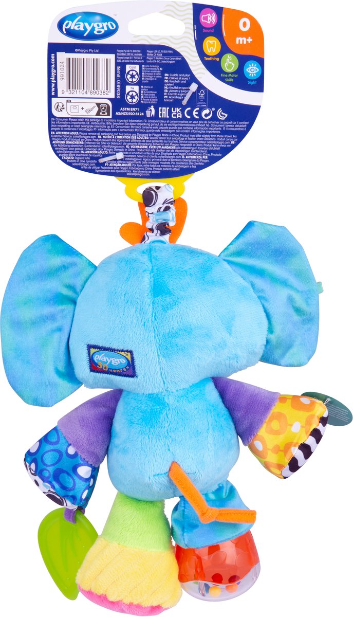 Playgro - Activity Friend Elly Elephant - Baby speelgoed - Hangspeeltje - Kinderwagenspeeltje - Rammelaar - Kinderwagenaccessoire - Buggyaccessoire- Educatief Speelgoed - Knuffeldier van Playgro — afbeelding 2