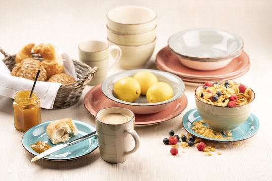MÄSER Bel Tempo II 30-delige vintage serviesset voor 6 personen, handbeschilderd keramiek combiservies, aardewerk, beige MÄSER Bel Tempo II 30-delige vintage serviesset voor 6 personen, handbeschilderd keramiek combiservies, aardewerk, beige